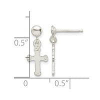 Sterling Silver Polished Budded Cross Post Dangle Earrings