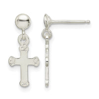 Sterling Silver Polished Budded Cross Post Dangle Earrings