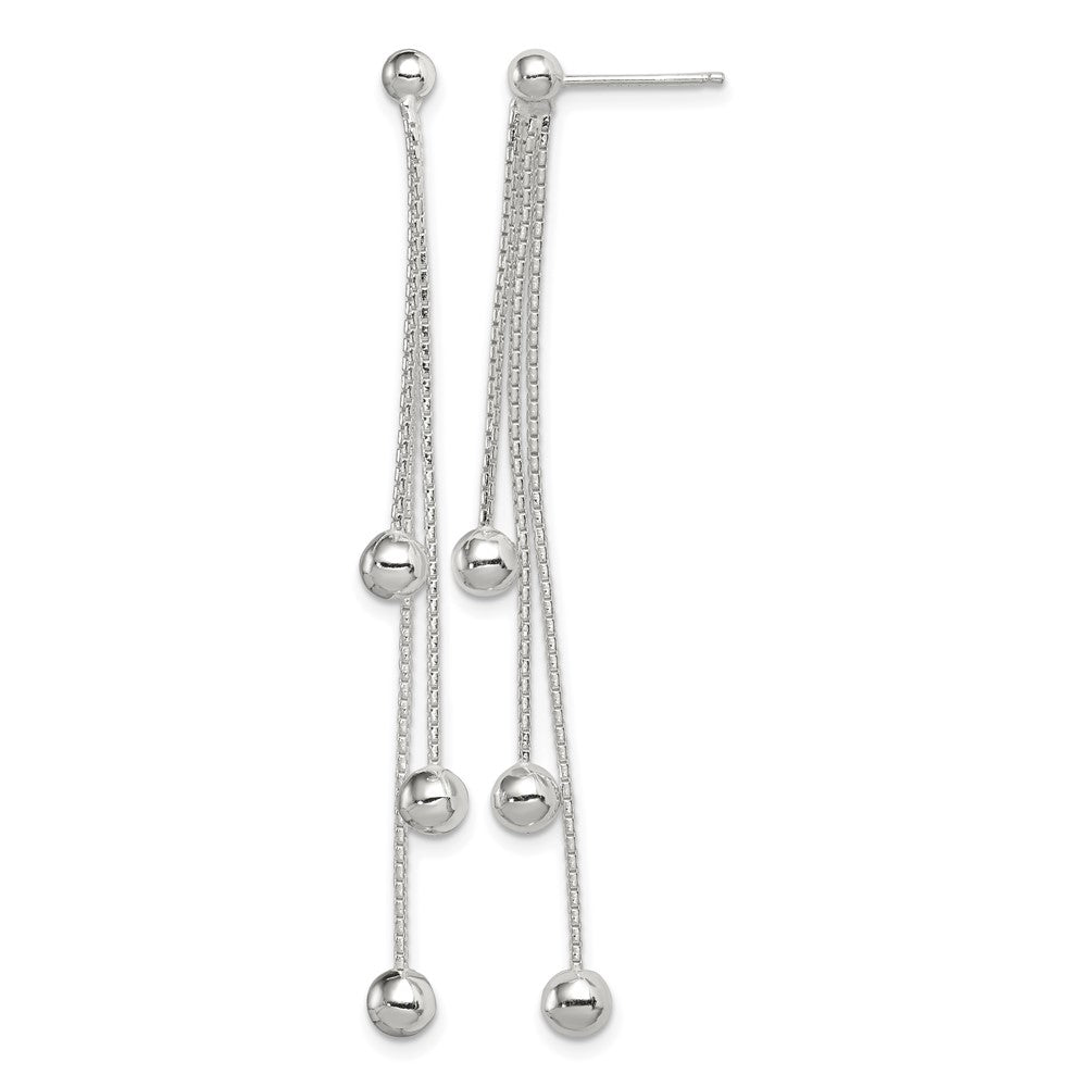 Sterling Silver Polished 3-Strand Beaded Post Dangle Earrings