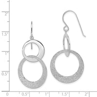 Sterling Silver RH-plat Polished & Textured Interlocking Circle Dangle Earr