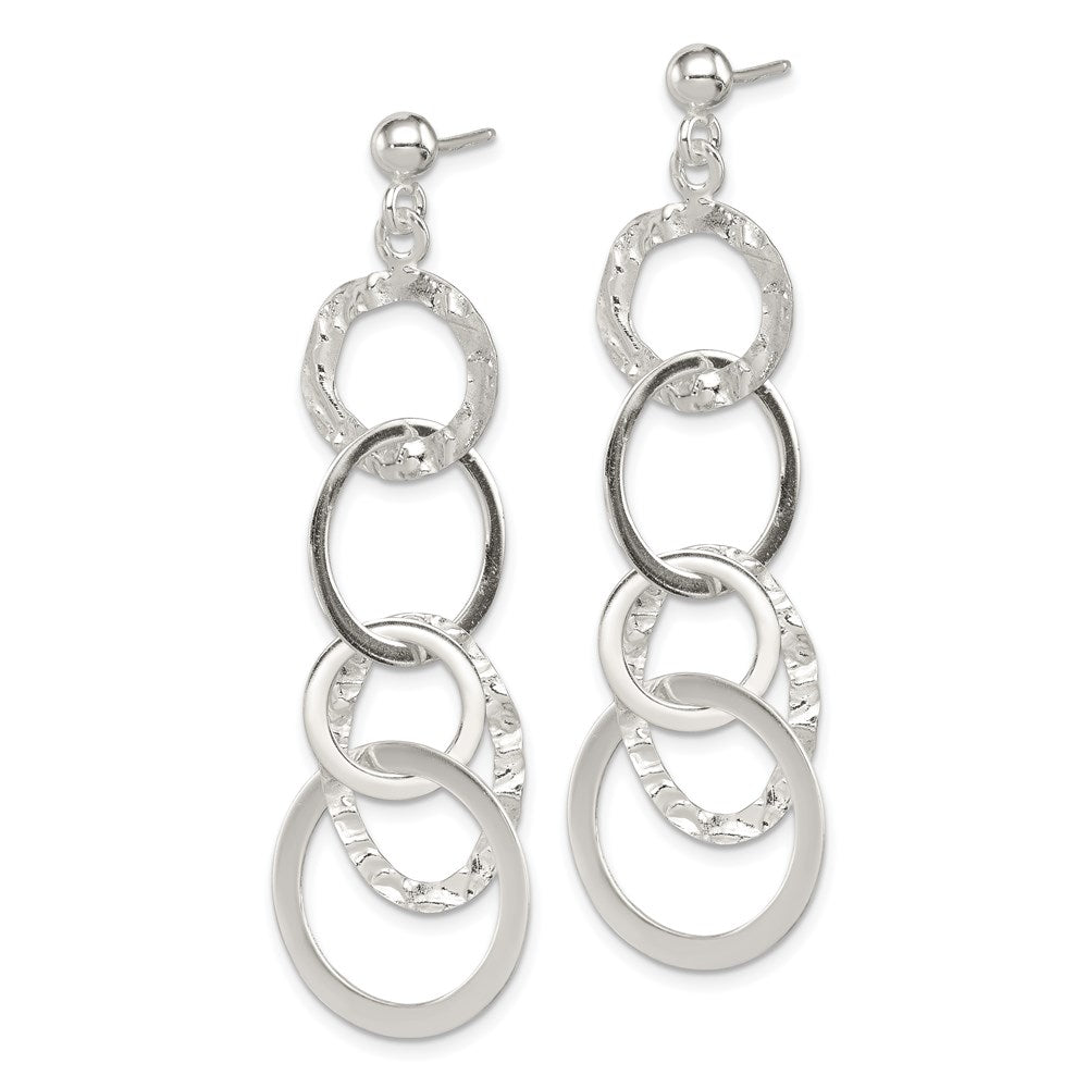 Sterling Silver Polished and Hammered Circles Post Dangle Earrings
