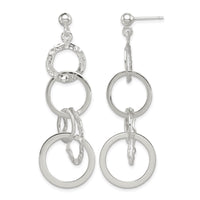 Sterling Silver Polished and Hammered Circles Post Dangle Earrings