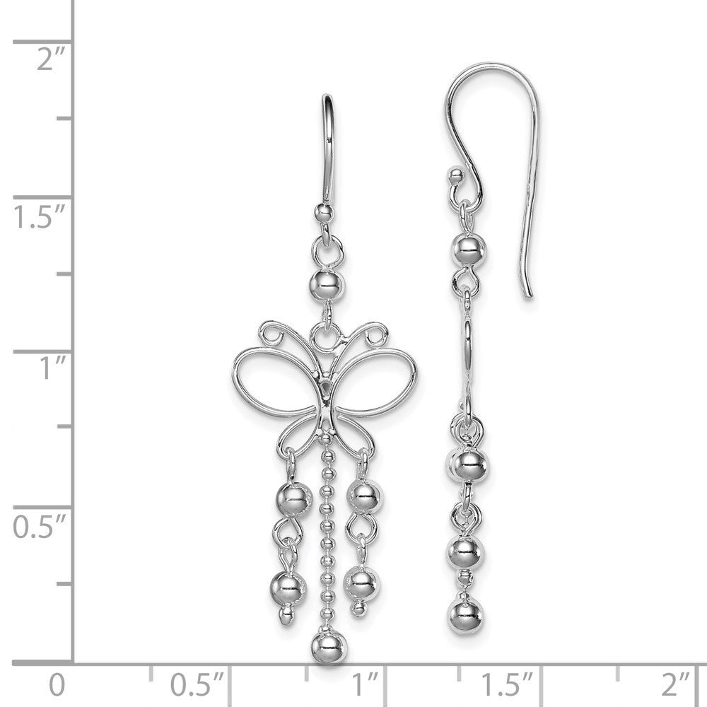 Sterling Silver Rhodium-plated Beaded Butterfly Dangle Earrings