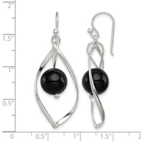 Sterling Silver Polished Onyx Twisted Dangle Earrings