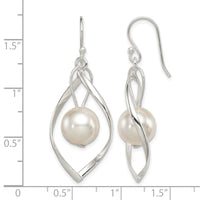Sterling Silver Polished Simulated Pearl Twisted Dangle Earrings
