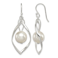 Sterling Silver Polished Simulated Pearl Twisted Dangle Earrings