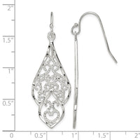 Sterling Silver Polished & Diamond-cut Fancy Filigree Dangle Earrings