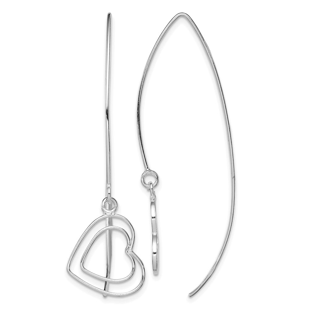 Sterling Silver Rhodium-plated Heart Threader Earrings