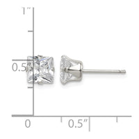 Sterling Silver Polished Princess 6mm CZ Snap Set Stud Earrings