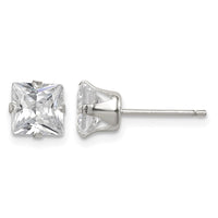 Sterling Silver Polished Princess 6mm CZ Snap Set Stud Earrings