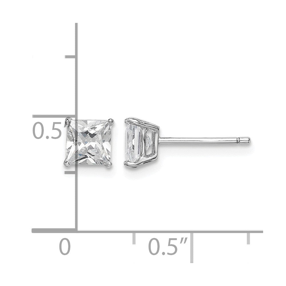 Sterling Silver Rhodium-plated Polished Square 5mm CZ Stud Earrings
