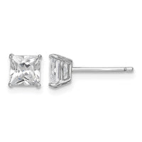 Sterling Silver Rhodium-plated Polished Square 5mm CZ Stud Earrings