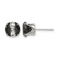 Sterling Silver Black & White 8mm Round CZ Snap-in Set Stud Earrings