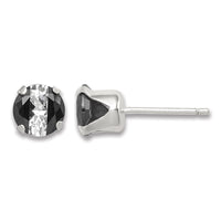 Sterling Silver Black & White 6mm Round CZ Snap-in Set Stud Earrings