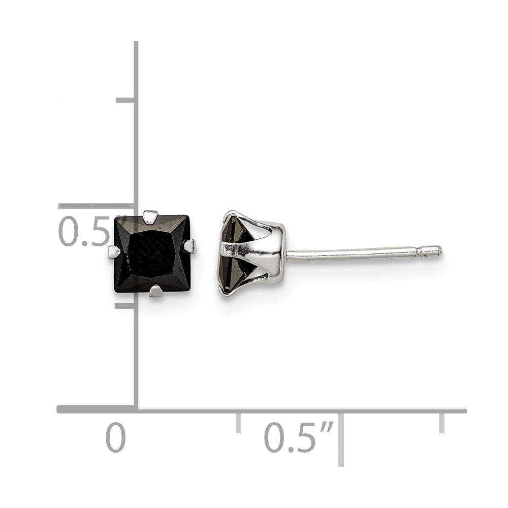 Sterling Silver Polished Black Square 5mm CZ Snap-in Set Stud Earrings