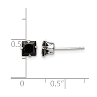 Sterling Silver Polished Black Square 5mm CZ Snap-in Set Stud Earrings