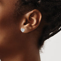 Sterling Silver Rhodium-plated CZ Pavé Heart Post Earrings