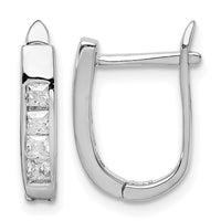 Sterling Silver Rhodium-plated CZ Hinged Hoop Earrings