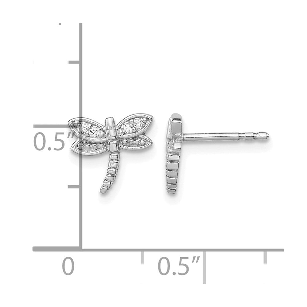 Sterling Silver Rhodium-plated Polished CZ Dragonfly Post Earrings