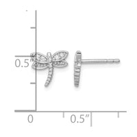 Sterling Silver Rhodium-plated Polished CZ Dragonfly Post Earrings