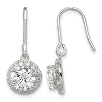 Sterling Silver Rhodium-plated Polished Round CZ Halo Dangle Earrings