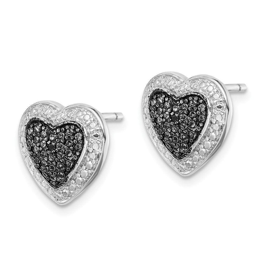 Sterling Silver Black Rhodium Plated Black CZ Heart Post Earrings