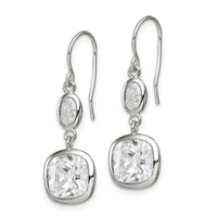 Sterling Silver Rhodium-plated Polished Oval & Square CZ Dangle Earrings