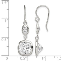 Sterling Silver Rhodium-plated Polished Oval & Square CZ Dangle Earrings
