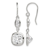 Sterling Silver Rhodium-plated Polished Oval & Square CZ Dangle Earrings