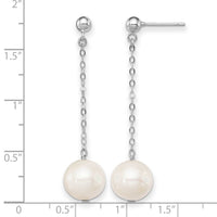 Sterling Silver Rhodium-plated 10-11mm FWC Pearl Dangle Post Earrings