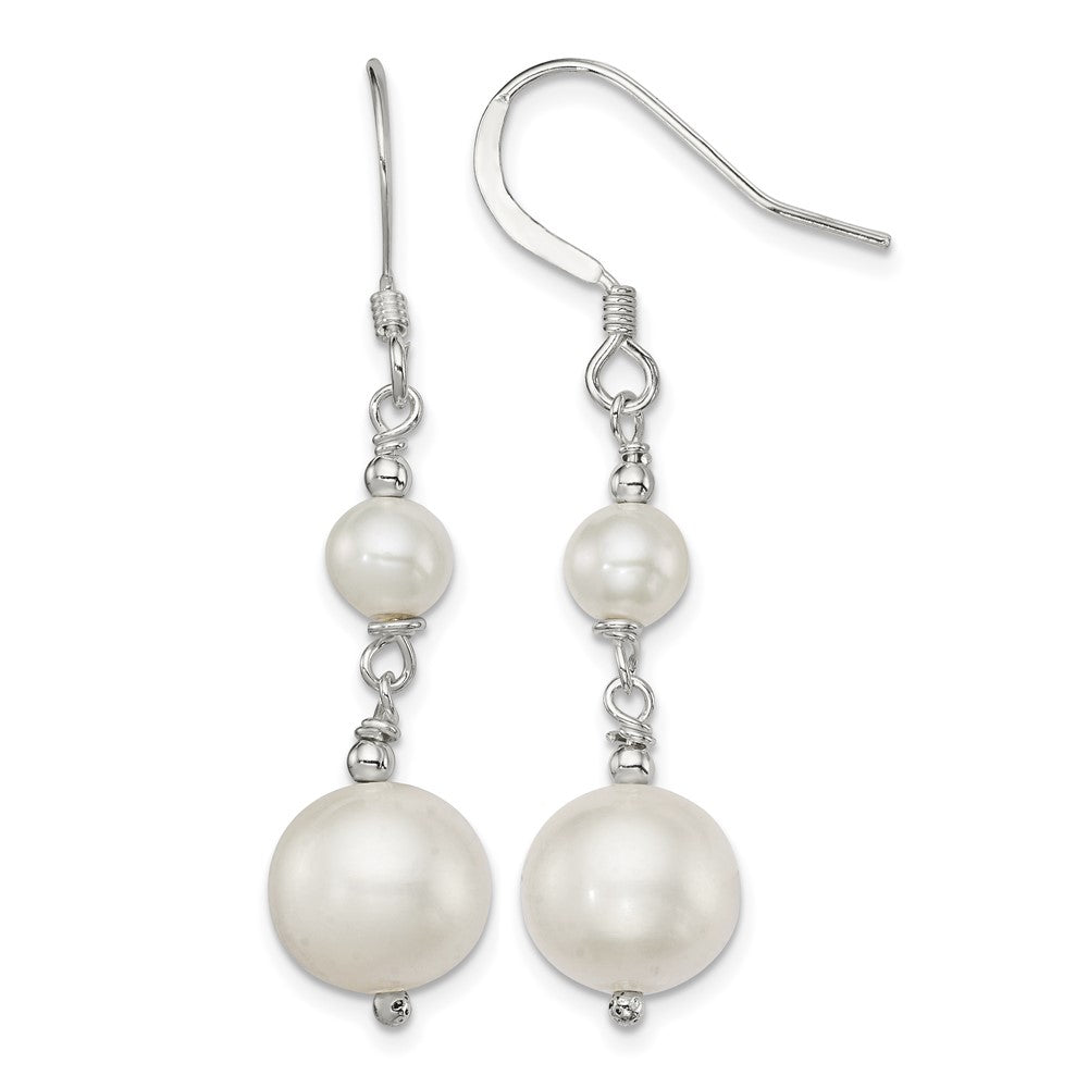 Sterling Silver Polished 6-10mm Freshwater Cultured Pearl Dangle Earrings