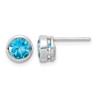 Sterling Silver Rhodium-plated Blue Topaz Circle Stud Earrings