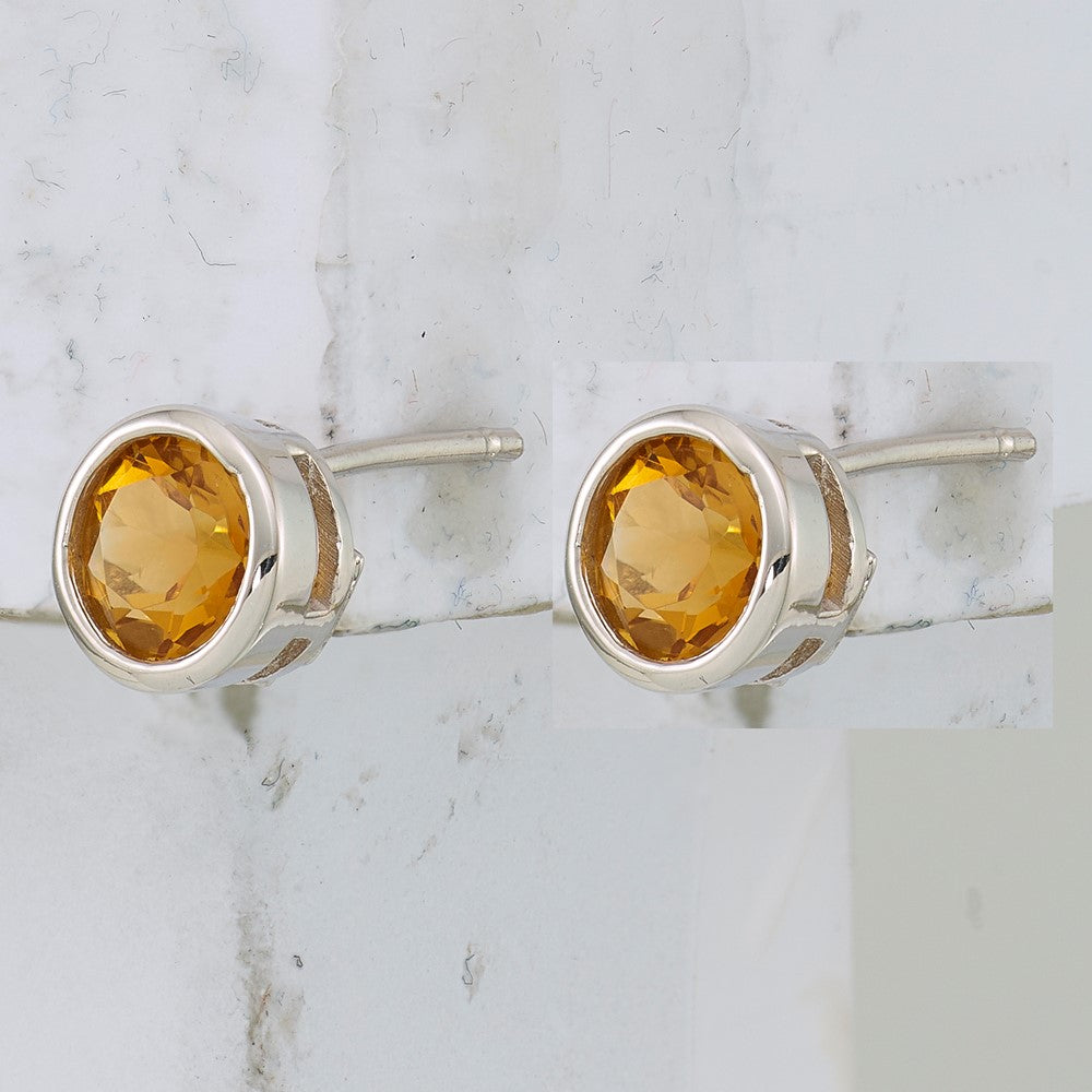 Sterling Silver Rhodium-plated Citrine Circle Stud Earrings