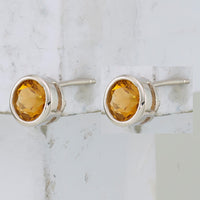 Sterling Silver Rhodium-plated Citrine Circle Stud Earrings