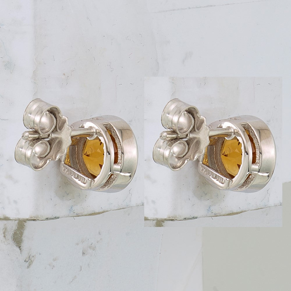 Sterling Silver Rhodium-plated Citrine Circle Stud Earrings
