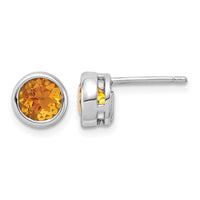 Sterling Silver Rhodium-plated Citrine Circle Stud Earrings