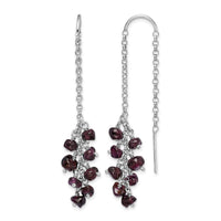 Sterling Silver Rhodium-plated Garnet Cluster Dangle Earrings