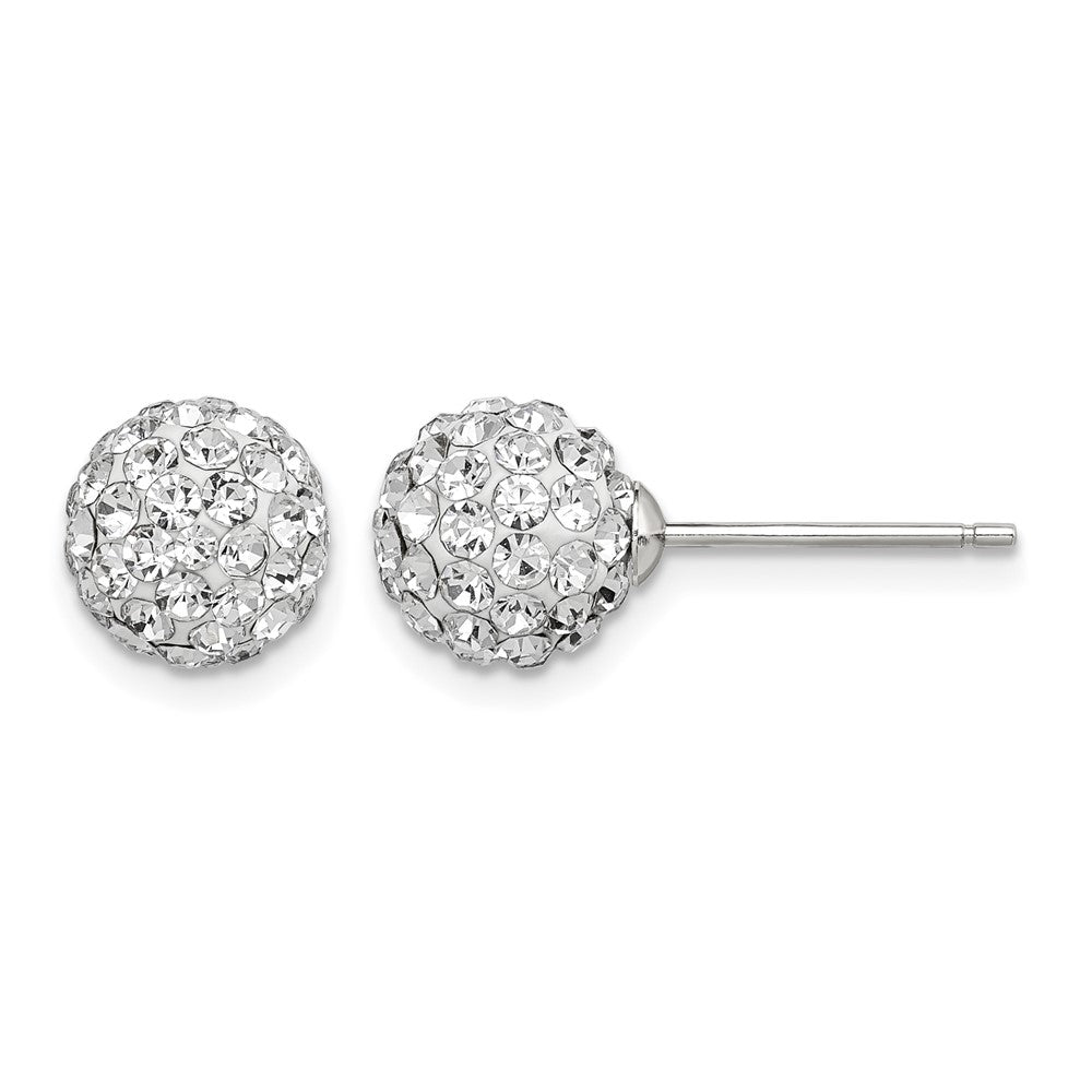 Sterling Silver Rhodium-plated Post 8mm White Czech Crystal Earrings