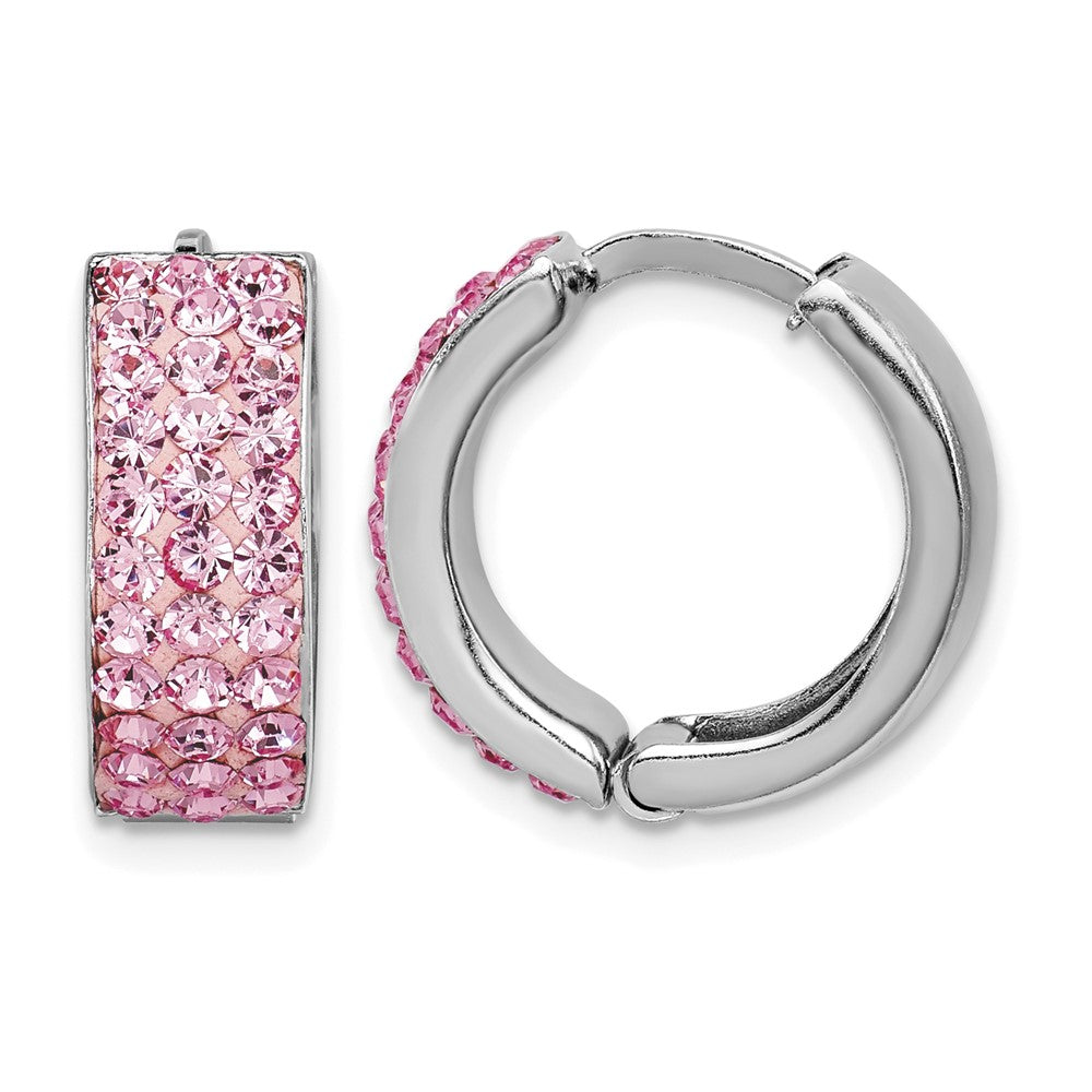 Sterling Silver RH-plated Pink Preciosa Crystal Hinged Hoop Earrings