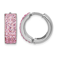 Sterling Silver RH-plated Pink Preciosa Crystal Hinged Hoop Earrings