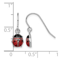 Sterling Silver Rhodium Enameled Ladybug Dangle Earrings
