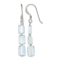 Sterling Silver Polished Rectangular Light Blue Quartz Dangle Earrings