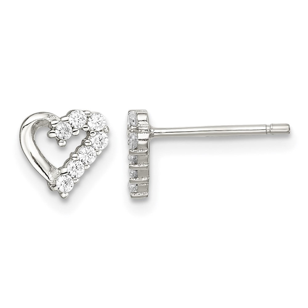 Sterling Silver Rhodium-plated CZ Heart Post Earrings