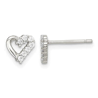Sterling Silver Rhodium-plated CZ Heart Post Earrings