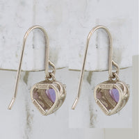 Sterling Silver Rhodium Plated Amethyst Small Heart Earrings