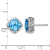 Sterling Silver Rhodium-plated Blue Topaz and Diamond Earrings