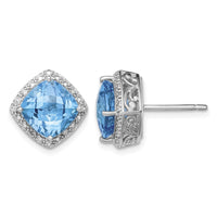 Sterling Silver Rhodium-plated Blue Topaz and Diamond Earrings