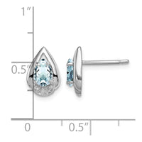 Sterling Silver Rhodium Plated Diamond & Aquamarine Post Earrings
