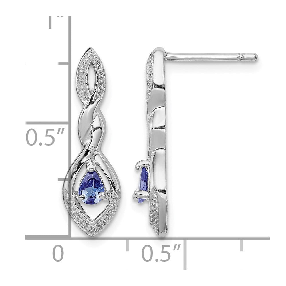 Sterling Silver Rhodium Plated Diamond and Tanzanite Post Earrings