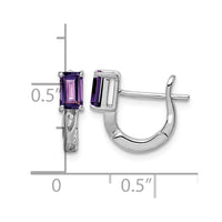 Sterling Silver Rhodium Plated Amethyst Hinged Hoop Earrings